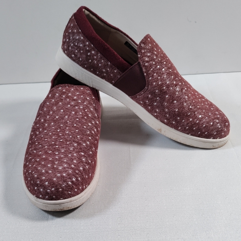 H215 Spenco maroon leather w/dots Rivtalign slip on sneakers 9